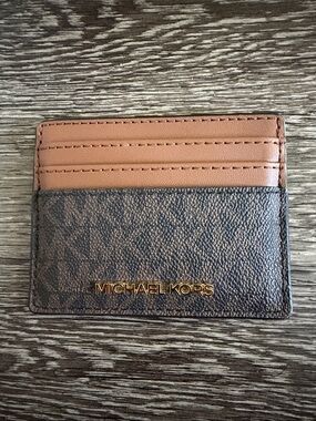 Michael Kors Brown Logo & Tan Leather Card Holder